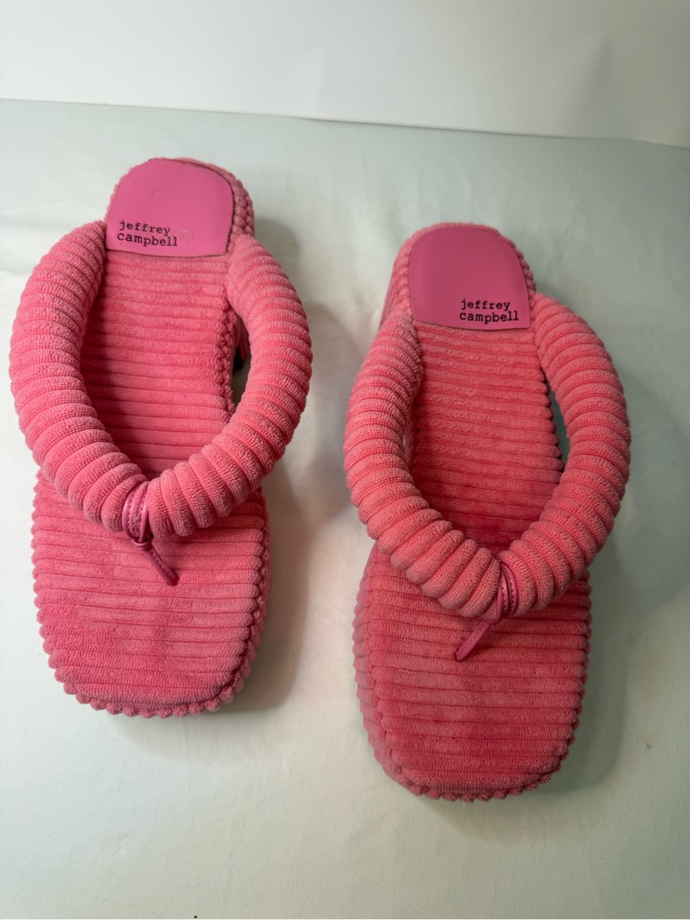 Jeffery Campbell Pink Platform Thong Sandals |Barbiecore Ripped Corduroy Slides - Picture 3 of 8